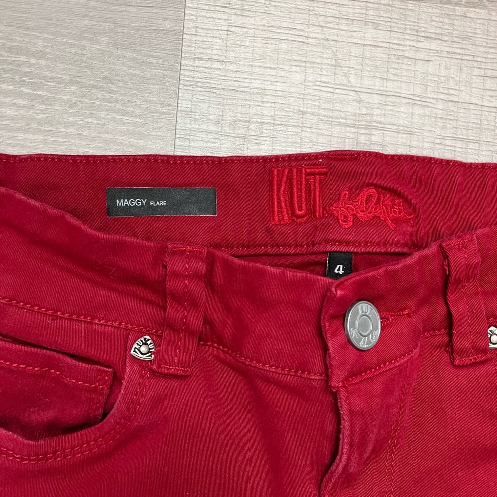 Kut from the Kloth Maggy Flare Pants in Vibrant Red - Picture 2 of 5